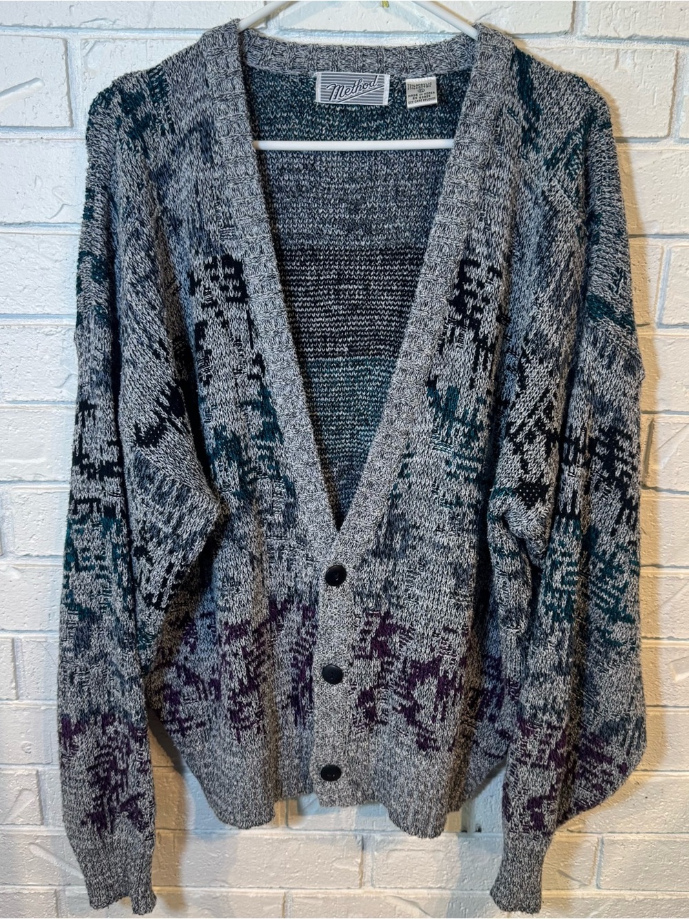 Vintage 80s 90s Method Abstract Cardigan Sweater Mens XL